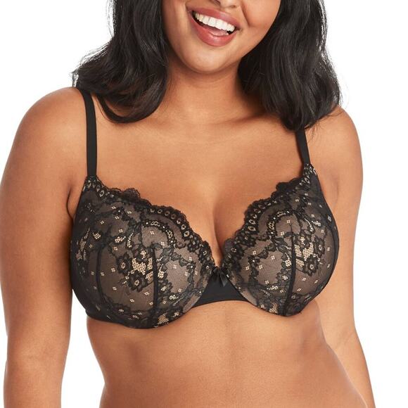 Maidenform Love the Lift Smoothing Black Lace Demi Push-up Bra 38D - Picture 1 of 6